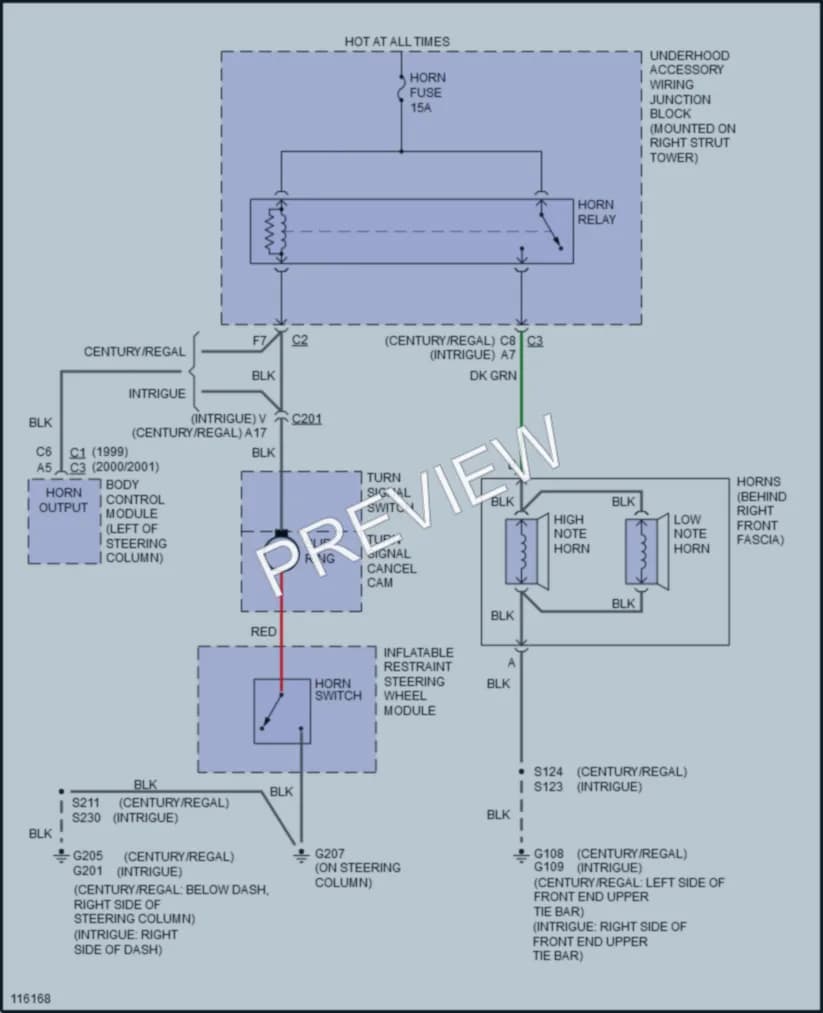 2000 Buick Century Horn wiring diagram preview