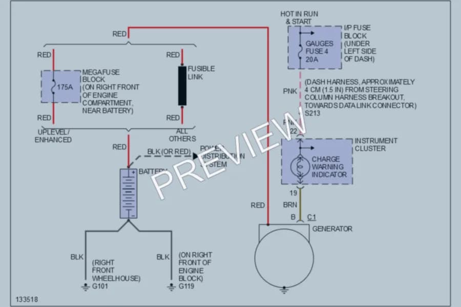 2000 Chevrolet C2500 Starting Charging wiring diagram preview with protected circuit layout