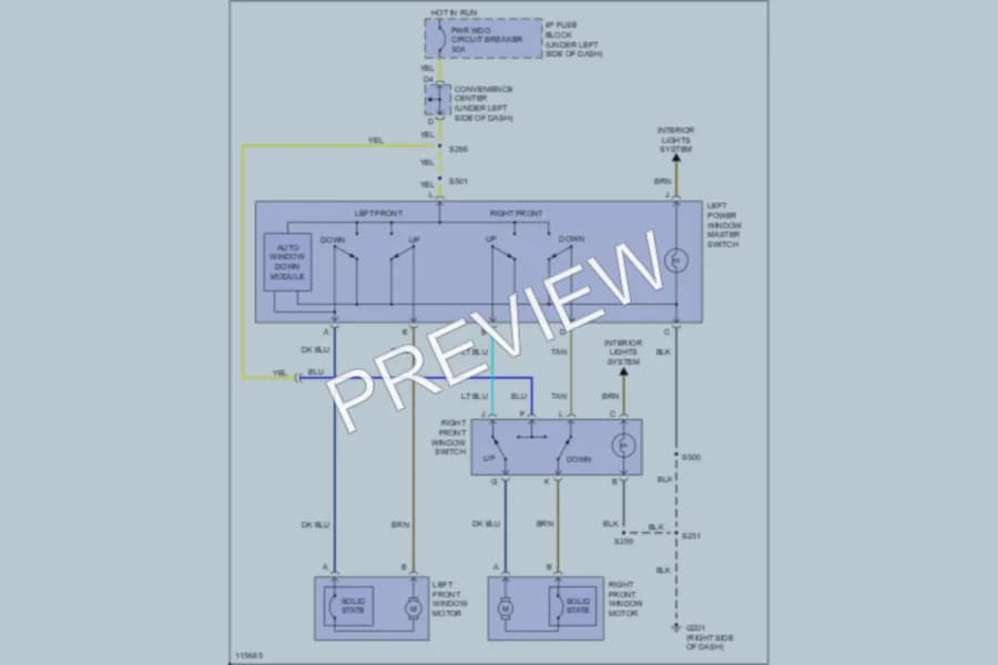 2000 Chevrolet K2500 Power Windows wiring diagram preview with protected circuit layout