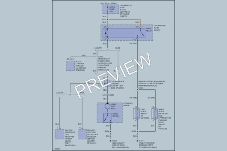 2000 Chevrolet K3500 Horn wiring diagram preview with protected circuit layout