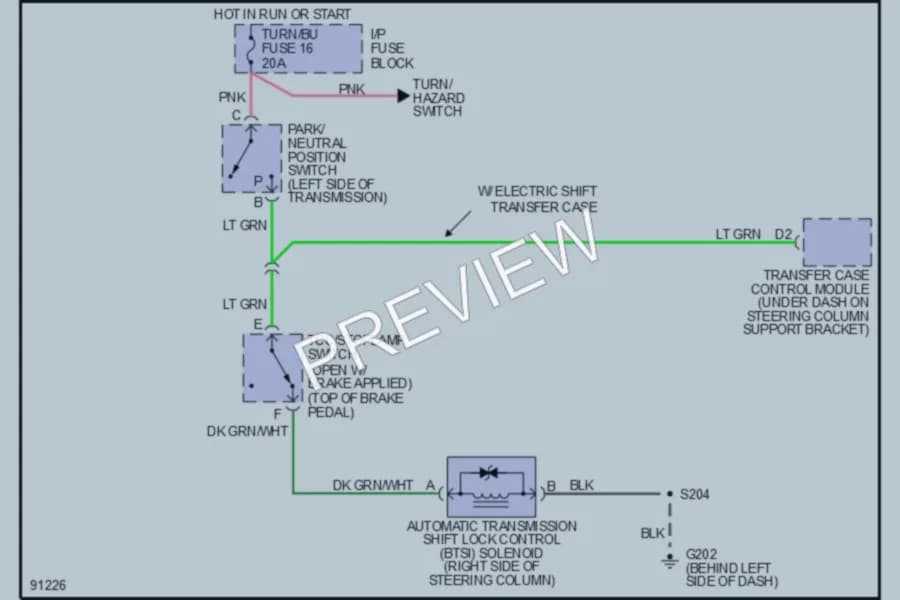 2000 Chevrolet C3500 Shift Interlock wiring diagram preview with protected circuit layout