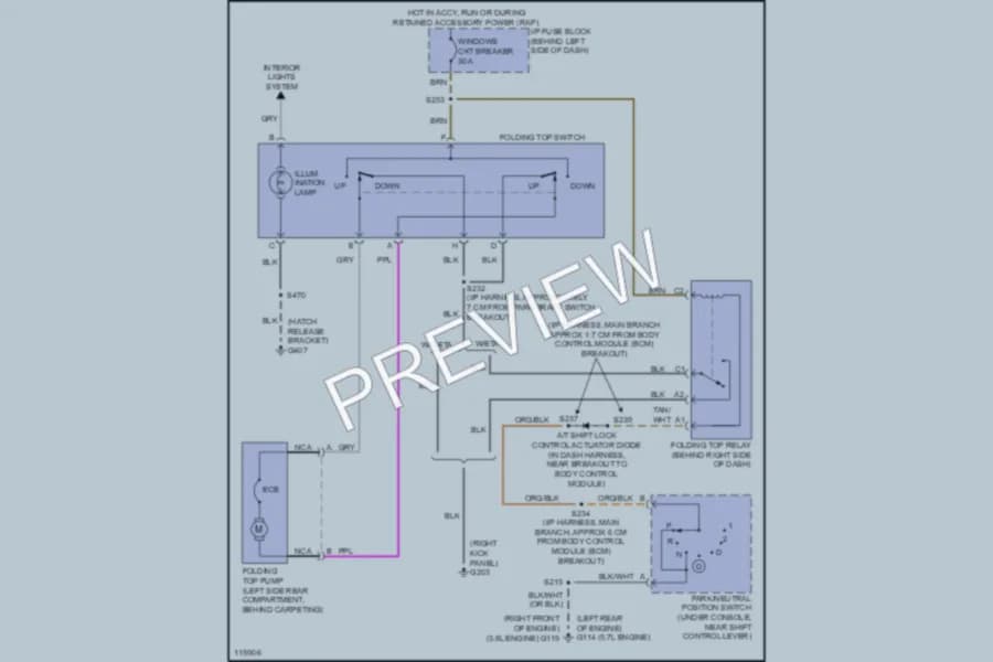 2000 Chevrolet Camaro Power Top Sunroof wiring diagram preview