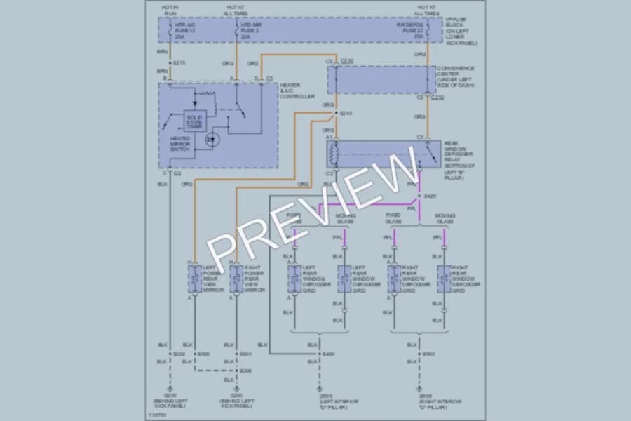 2000 Chevrolet G2500 Defoggers wiring diagram preview with protected circuit layout