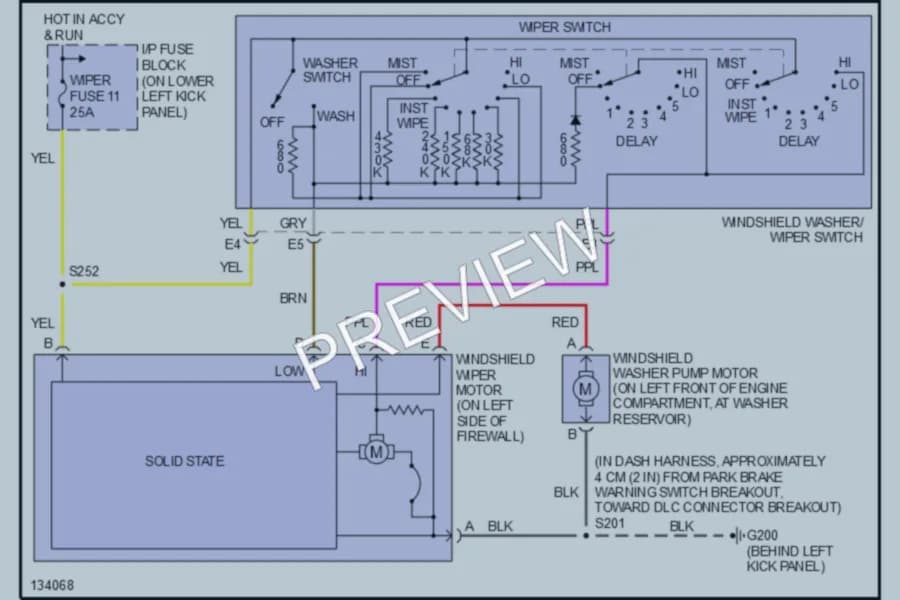 2000 Chevrolet G2500 Wiper Washer wiring diagram preview with protected circuit layout