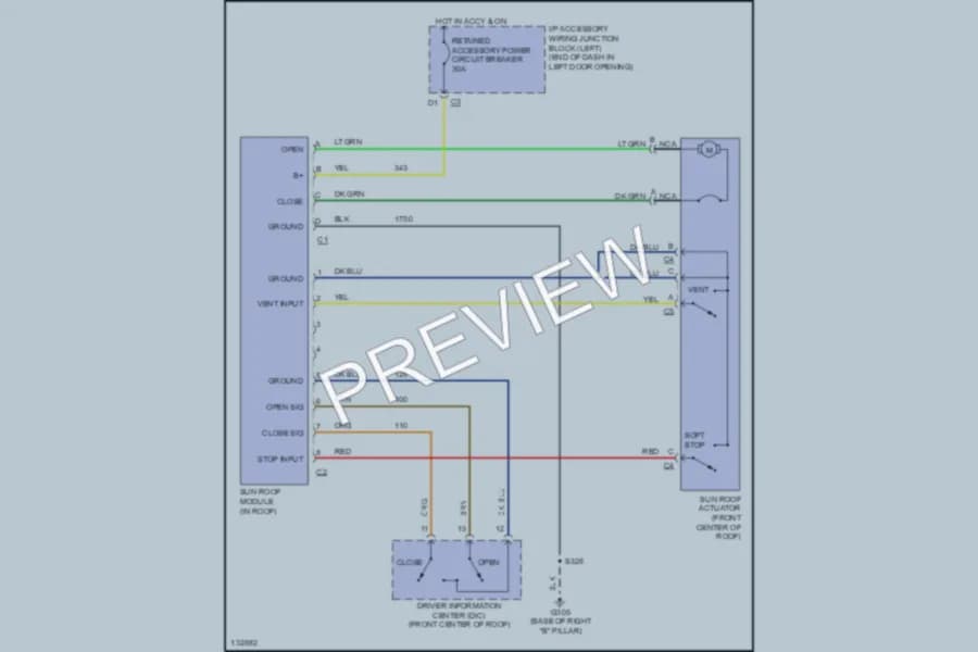 2000 Chevrolet MonteCarlo Power Top Sunroof wiring diagram preview