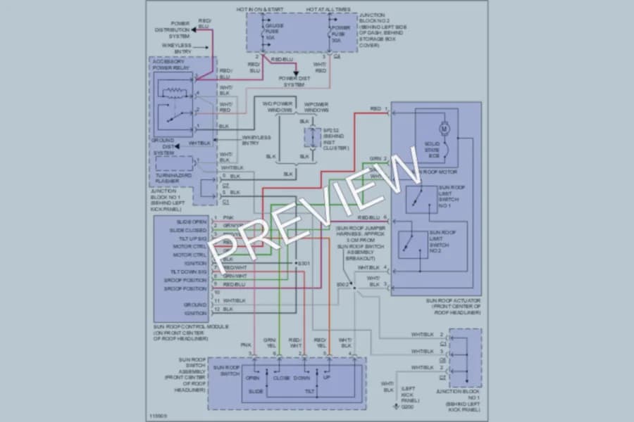 2000 Chevrolet Prizm Power Top Sunroof wiring diagram preview