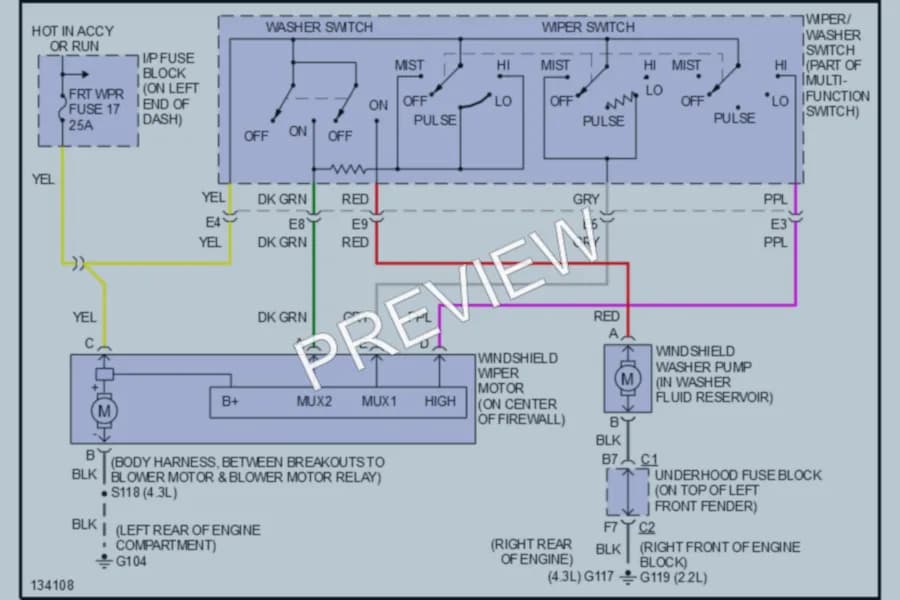2000 Chevrolet S10 Wiper Washer wiring diagram preview