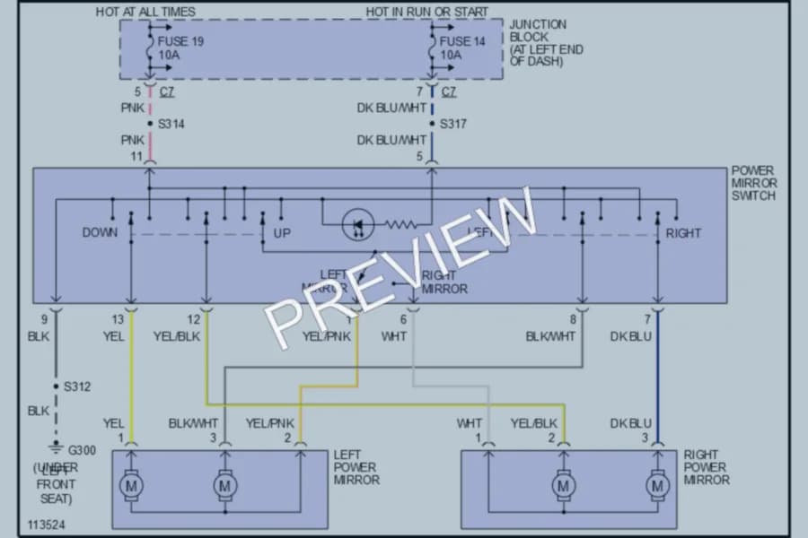 2000 Chrysler LHS Power Mirrors wiring diagram preview