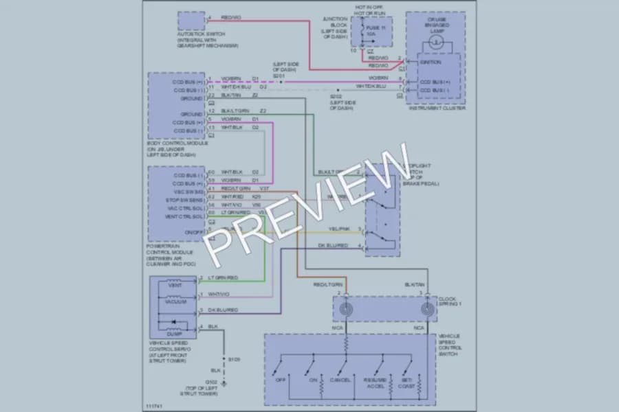 2000 Chrysler 2D Convertible Cruise Control wiring diagram preview with protected circuit layout