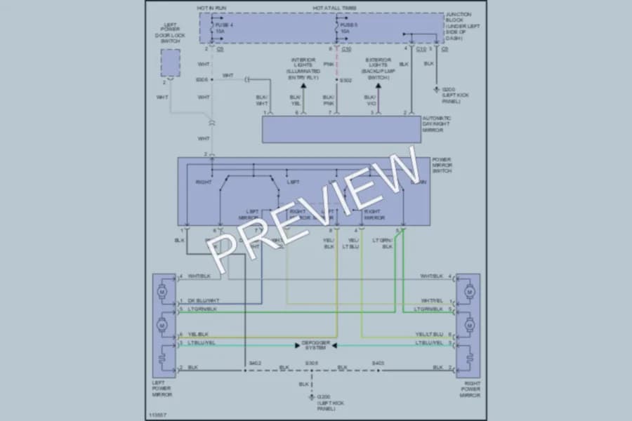 2000 Chrysler 2D Convertible Power Mirrors wiring diagram preview with protected circuit layout