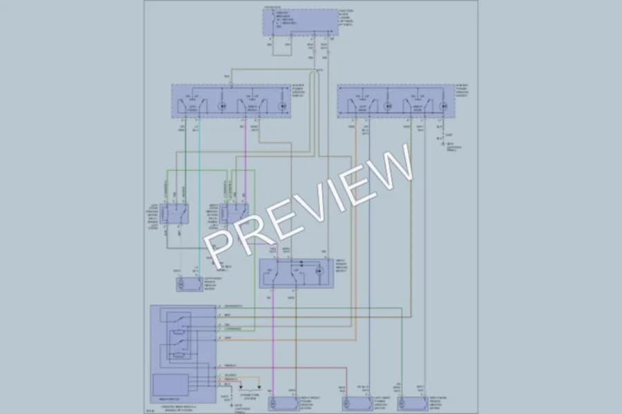 2000 Chrysler 2D Convertible Power Windows wiring diagram preview with protected circuit layout
