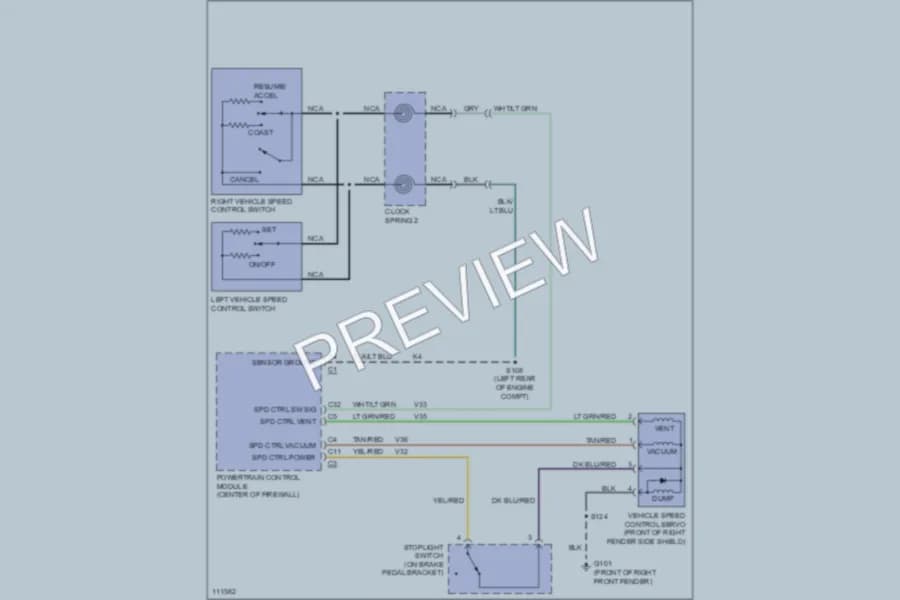 2000 Dodge B2500 Cruise Control wiring diagram preview with protected circuit layout