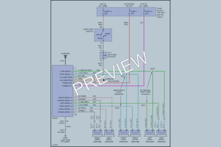 2000 Dodge B2500 Radio wiring diagram preview with protected circuit layout