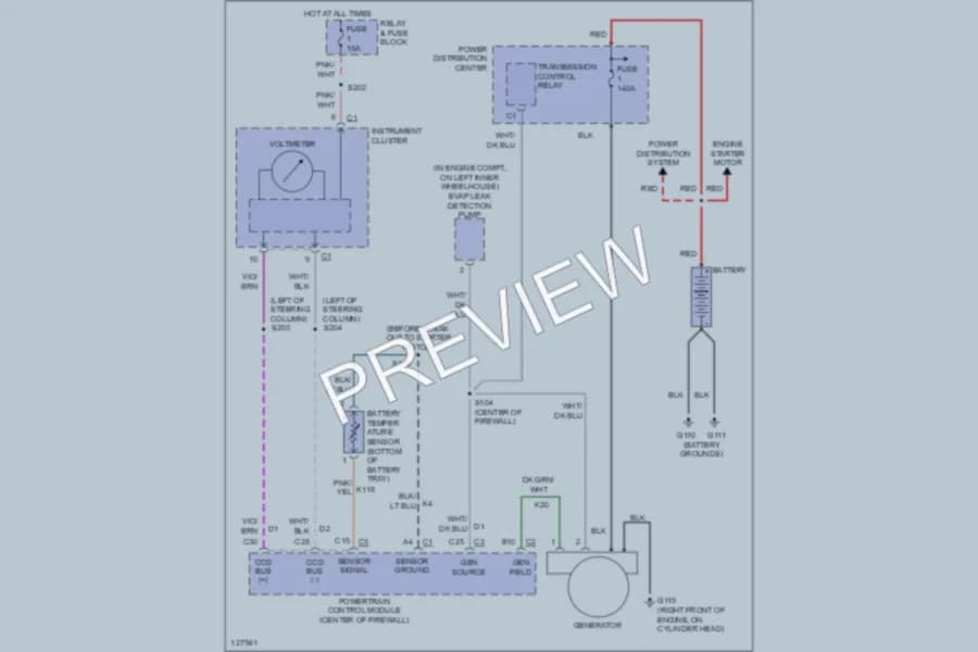 2000 Dodge B2500 Starting Charging wiring diagram preview with protected circuit layout