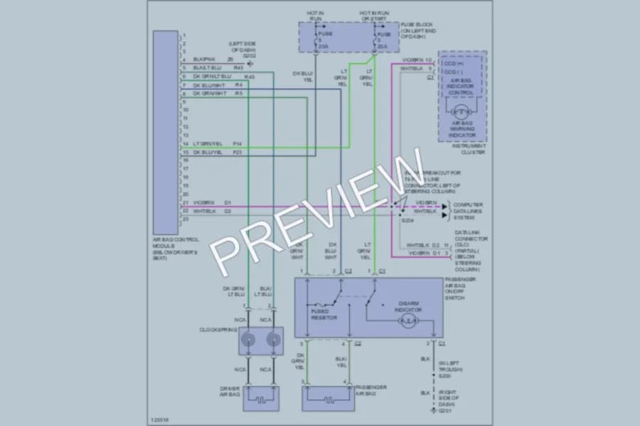 2000 Dodge B2500 Supplemental Restraints wiring diagram preview with protected circuit layout