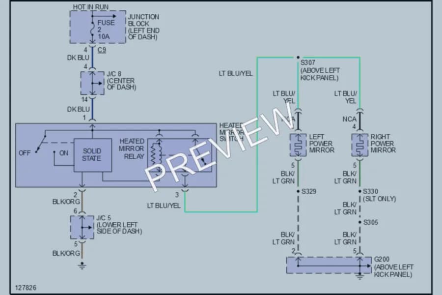 2000 Dodge R2500 Defoggers wiring diagram preview with protected circuit layout