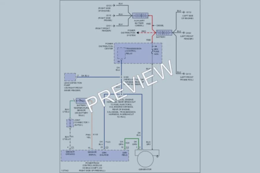 2000 Dodge R2500 Starting Charging wiring diagram preview with protected circuit layout