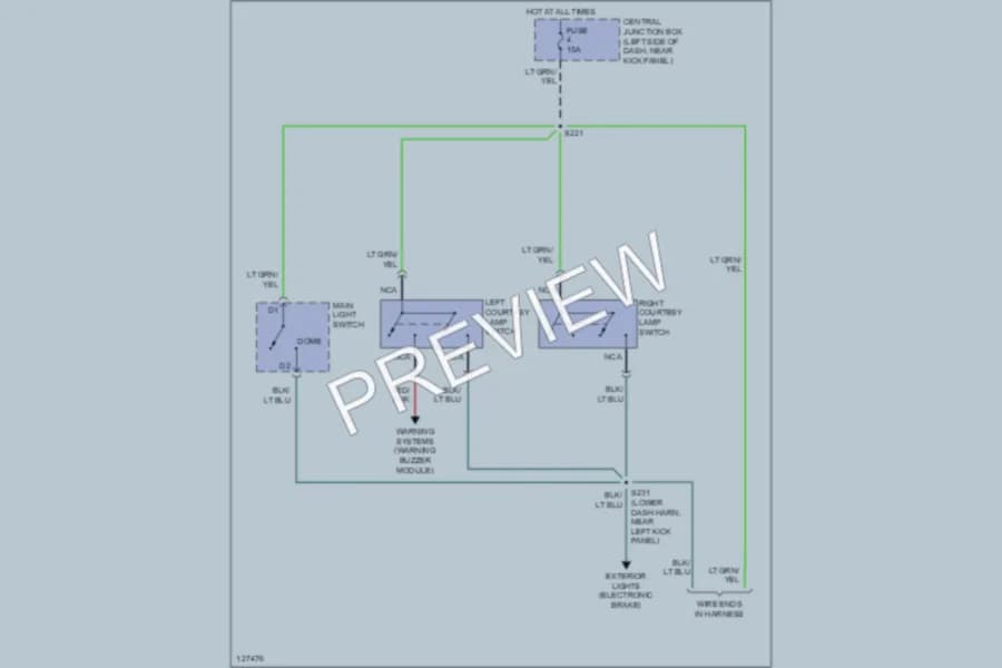 2000 Ford E150 Interior Lights wiring diagram preview with protected circuit layout