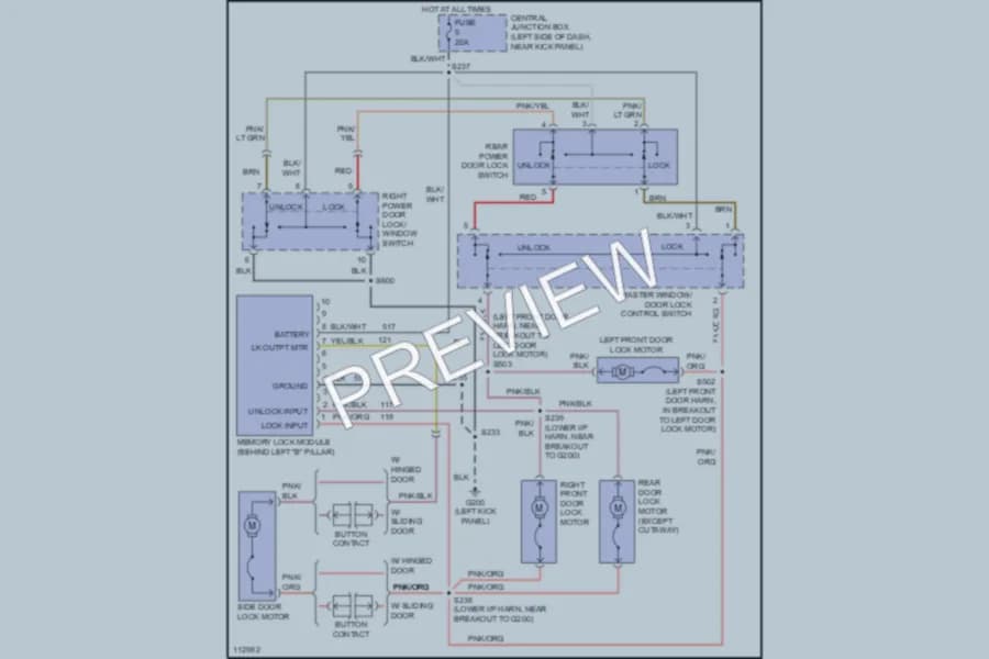 2000 Ford E150 Power Door Locks wiring diagram preview with protected circuit layout