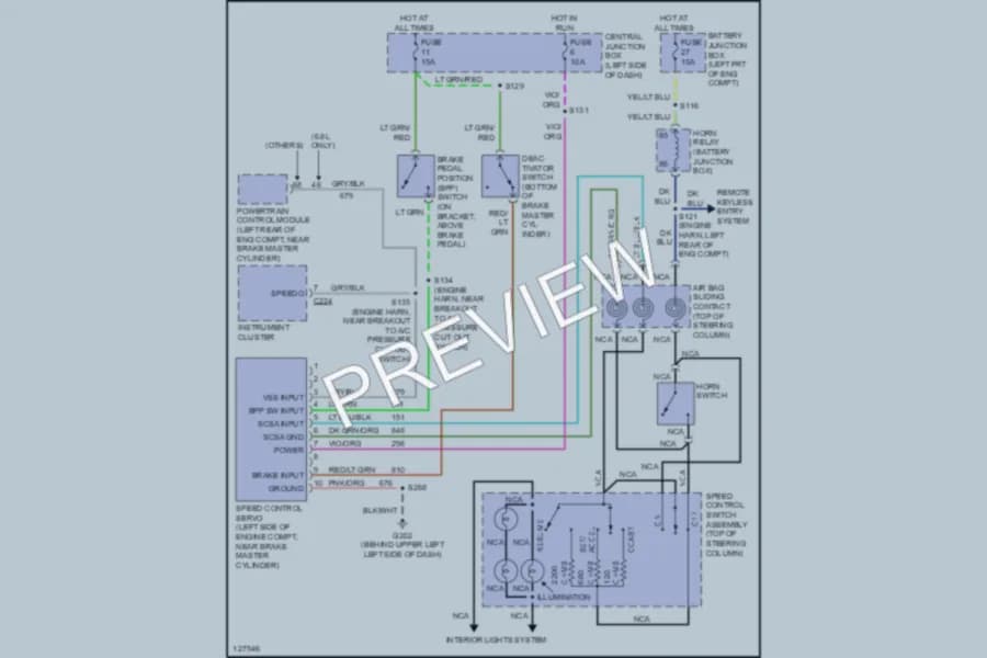 2000 Ford E350 Super Duty Cruise Control wiring diagram preview with protected circuit layout