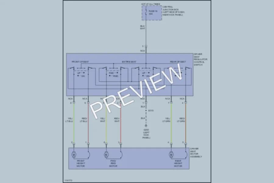 2000 Ford E350 Super Duty Power Seats wiring diagram preview with protected circuit layout