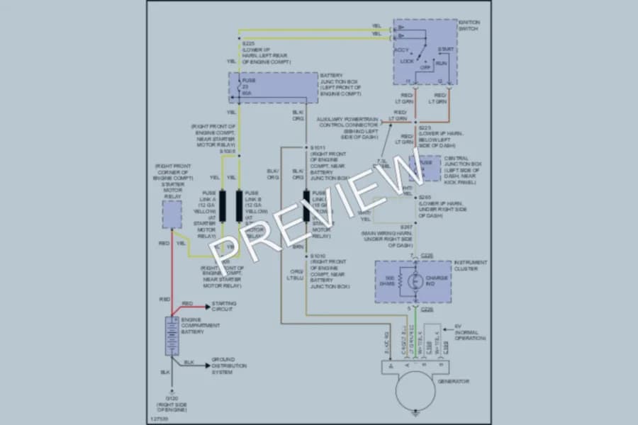 2000 Ford E350 Super Duty Starting Charging wiring diagram preview with protected circuit layout