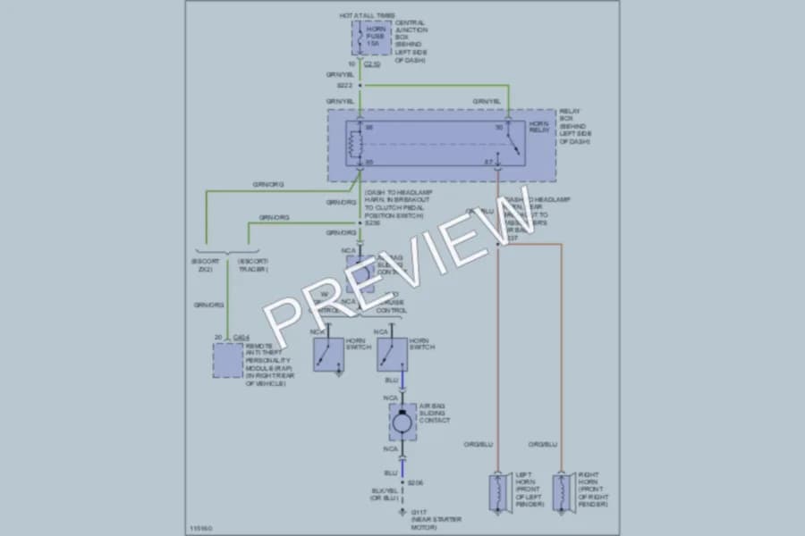2000 Ford EscortZX2 Horn wiring diagram preview