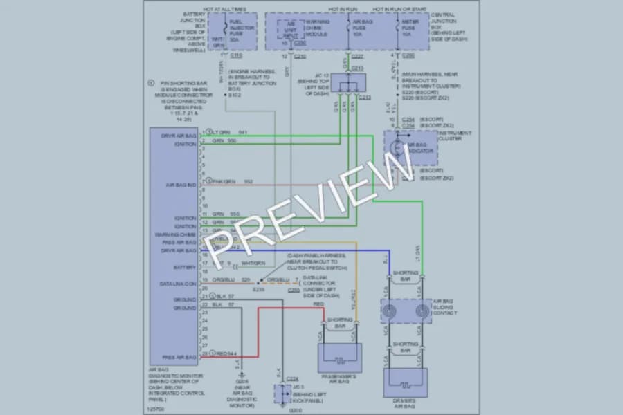 2000 Ford EscortZX2 Supplemental Restraints wiring diagram preview