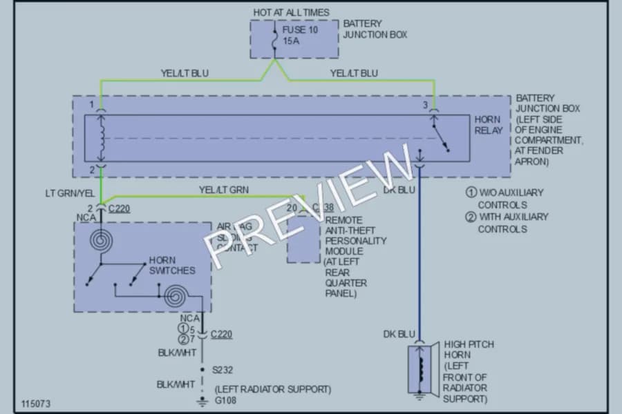 2000 Ford Explorer Horn wiring diagram preview