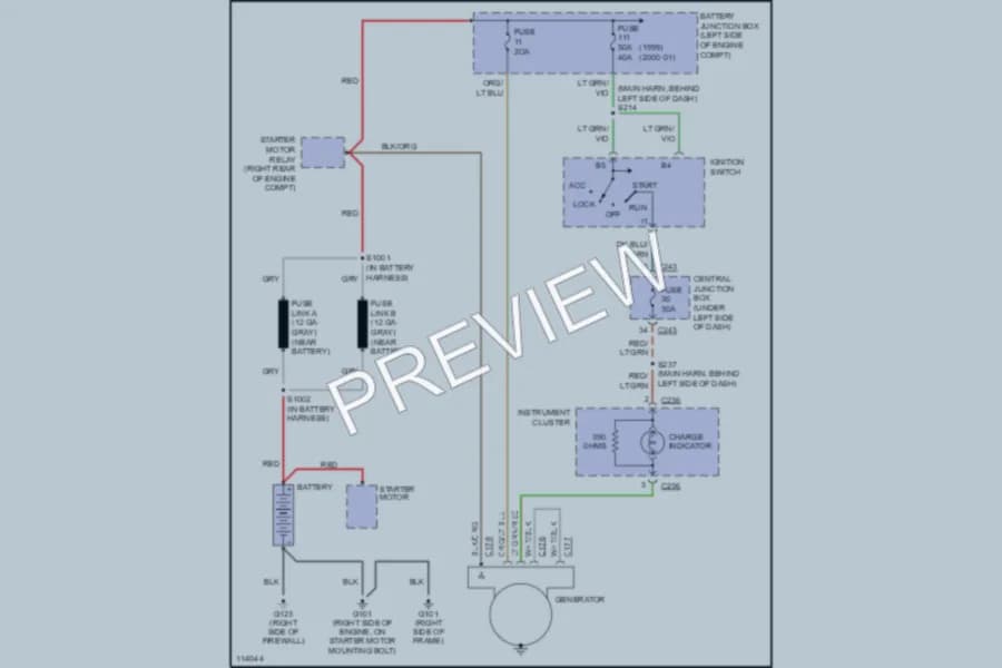 2000 Ford F150 Starting Charging wiring diagram preview with protected circuit layout