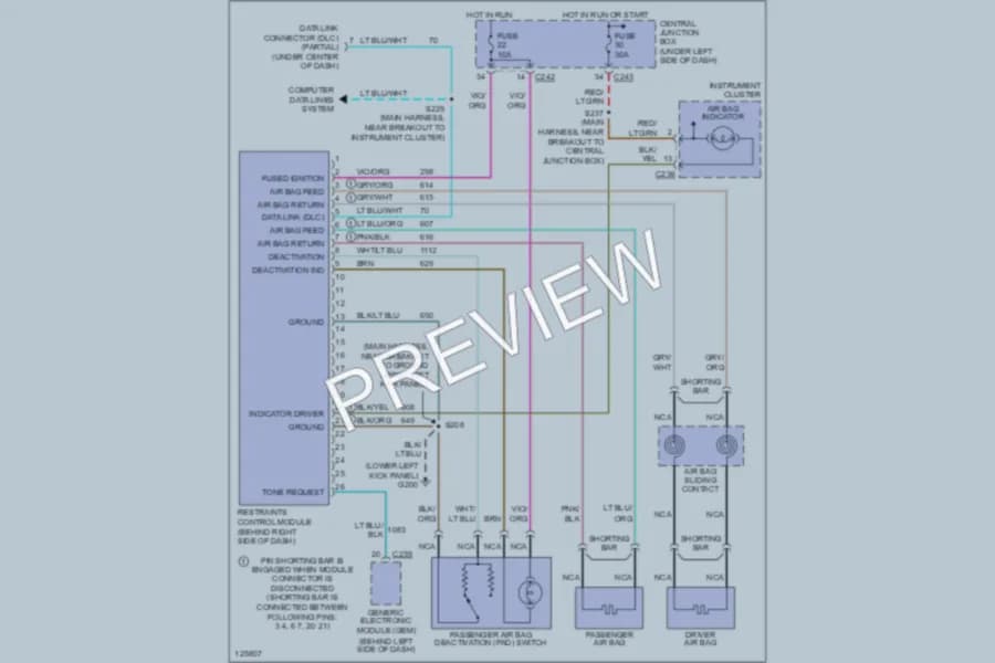 2000 Ford F150 Supplemental Restraints wiring diagram preview with protected circuit layout