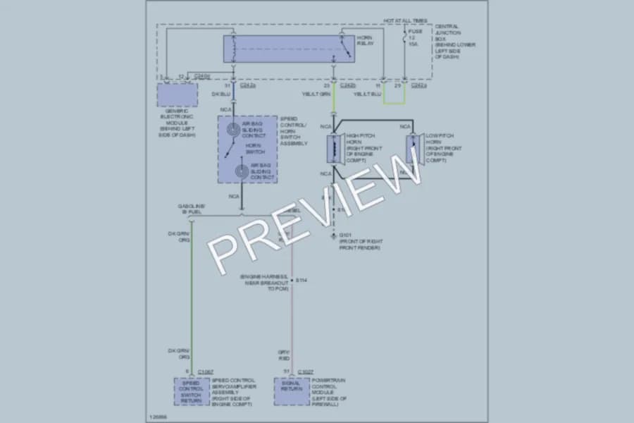 2000 Ford F350 Super Duty Horn wiring diagram preview with protected circuit layout
