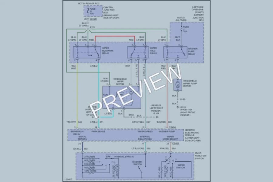 2000 Ford F550ChsCab Wiper Washer wiring diagram preview