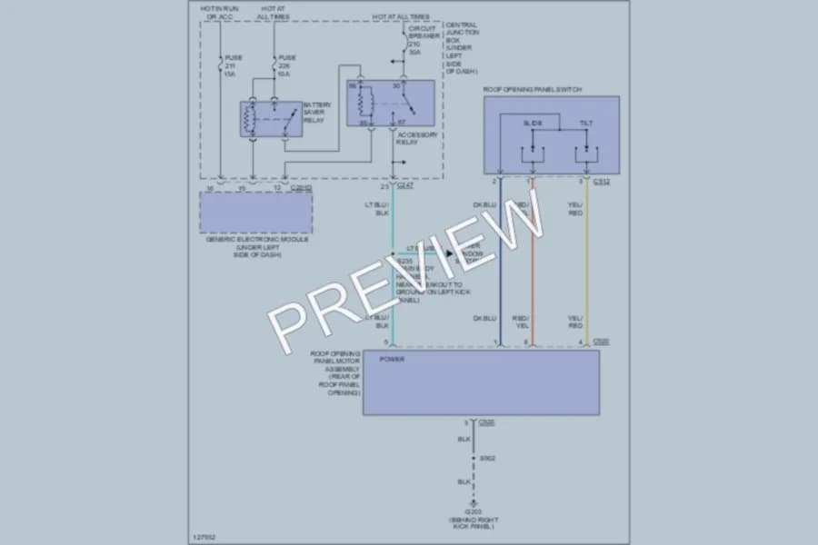 2000 Ford Taurus Power Top Sunroof wiring diagram preview