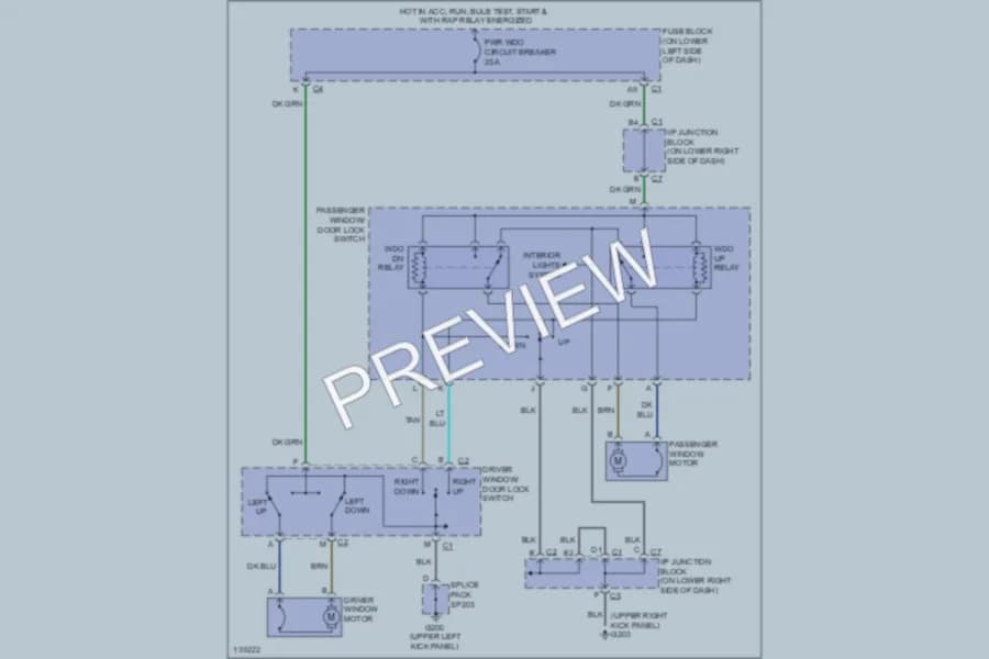 2000 GMC 1500 Power Windows wiring diagram preview with protected circuit layout