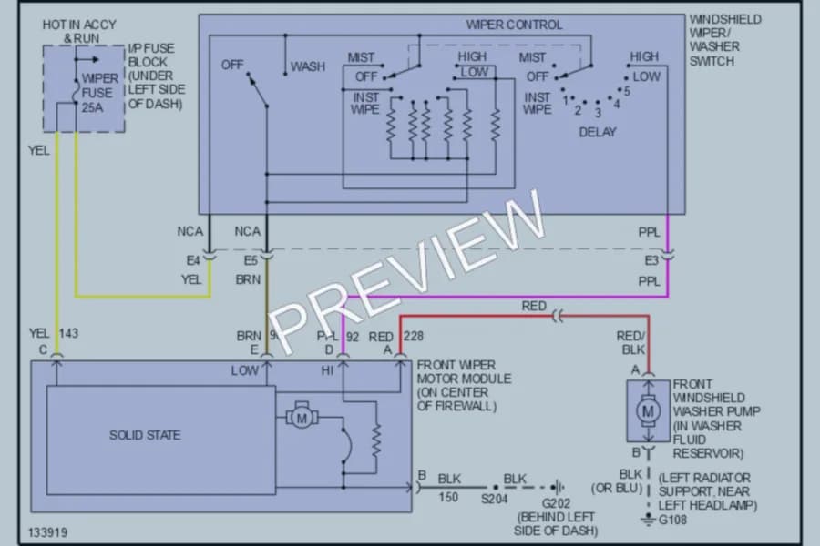 2000 GMC C3500 Wiper Washer wiring diagram preview with protected circuit layout