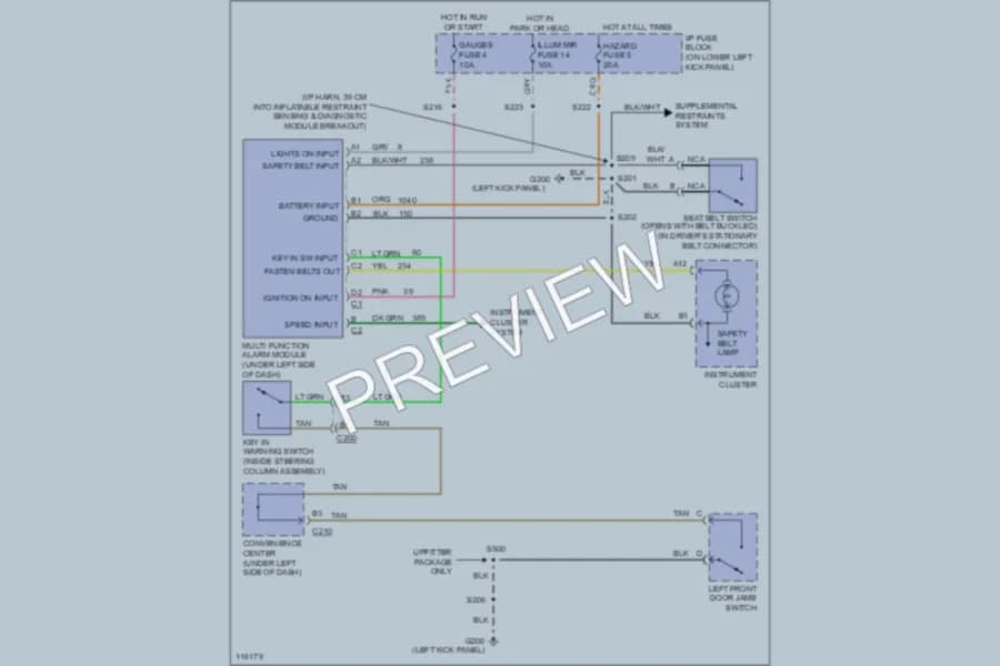 2000 GMC G1500 Warning Systems wiring diagram preview with protected circuit layout