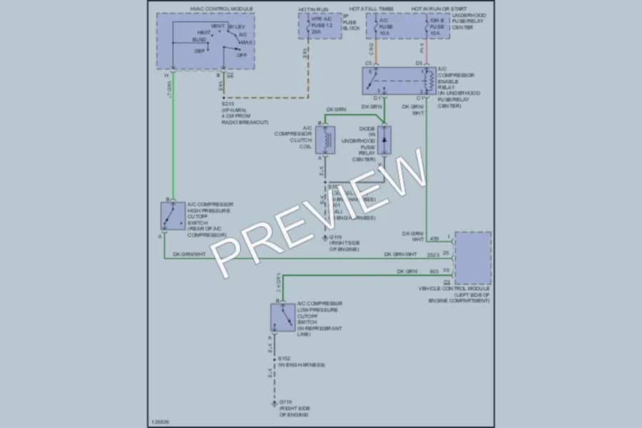 2000 GMC G2500 Air Conditioning wiring diagram preview with protected circuit layout