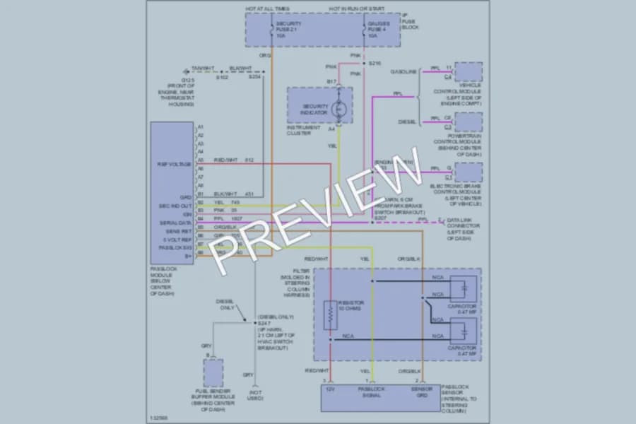2000 GMC G2500 Anti Theft wiring diagram preview with protected circuit layout