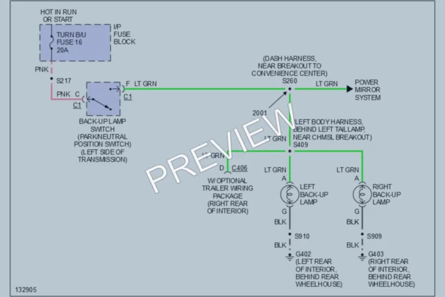2000 GMC G2500 Exterior Lights wiring diagram preview with protected circuit layout