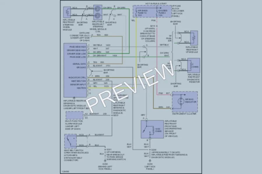 2000 GMC G3500 Supplemental Restraints wiring diagram preview with protected circuit layout