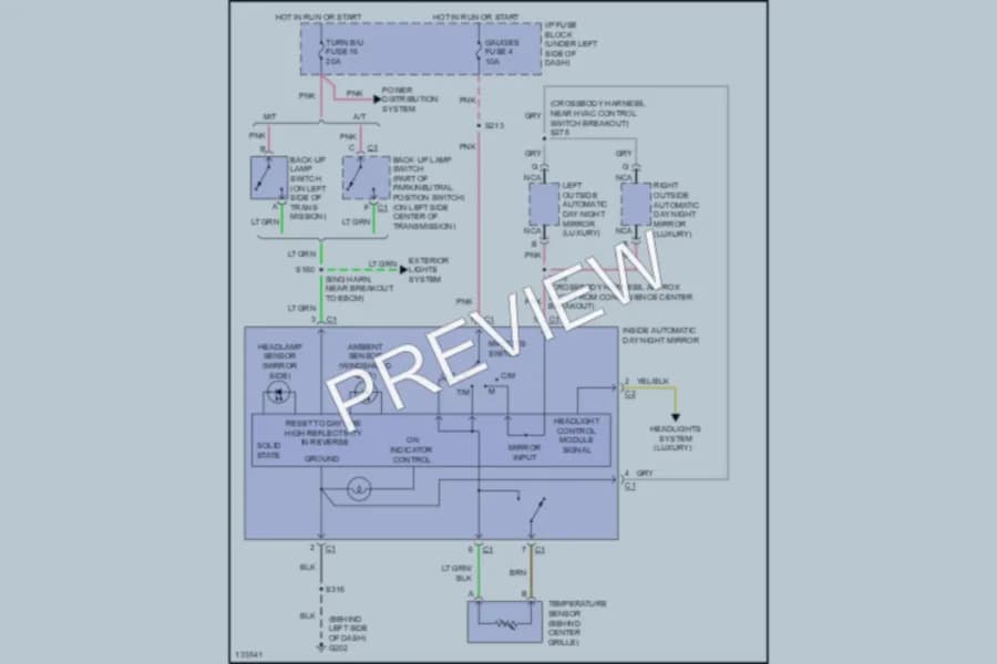 2000 GMC Denali Power Mirrors wiring diagram preview with protected circuit layout