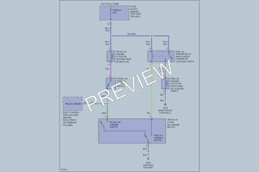 2000 Infiniti Q45 Trunk Tailgate Fuel Door wiring diagram preview