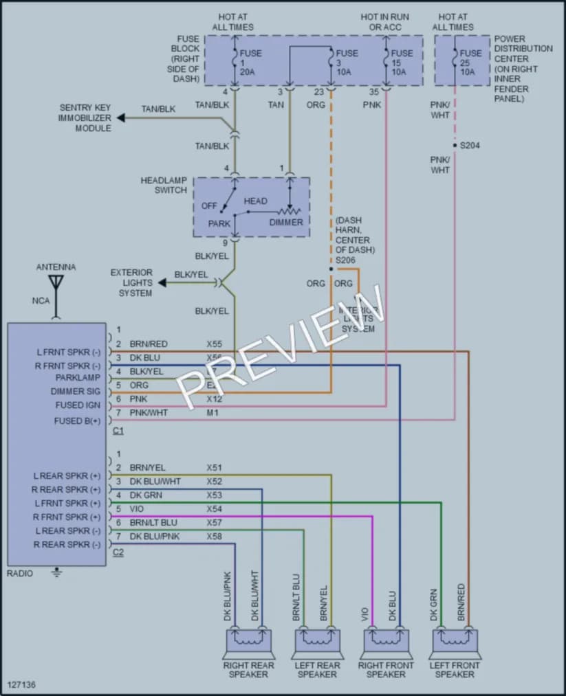 2000 Jeep Wrangler Radio wiring diagram preview