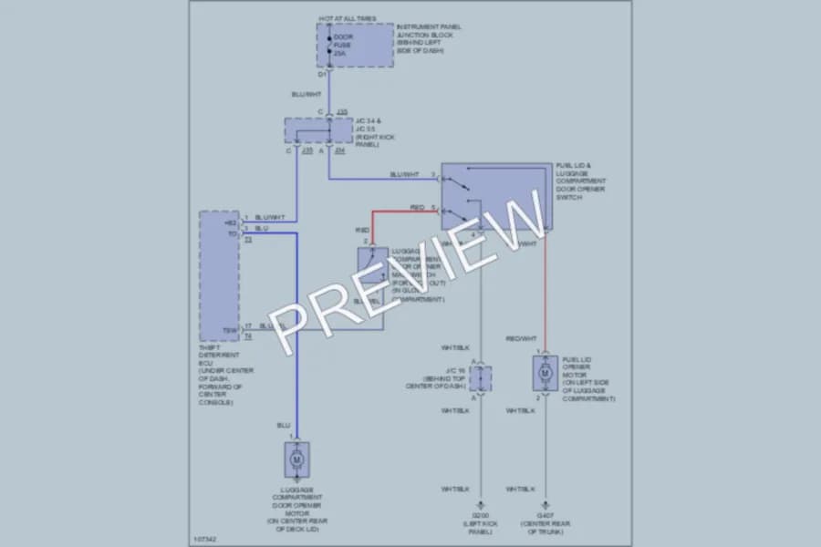 2000 Lexus ES300 Trunk Tailgate Fuel Door wiring diagram preview