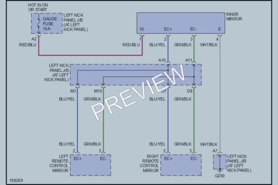 2000 Lexus LX470 Power Mirrors wiring diagram preview