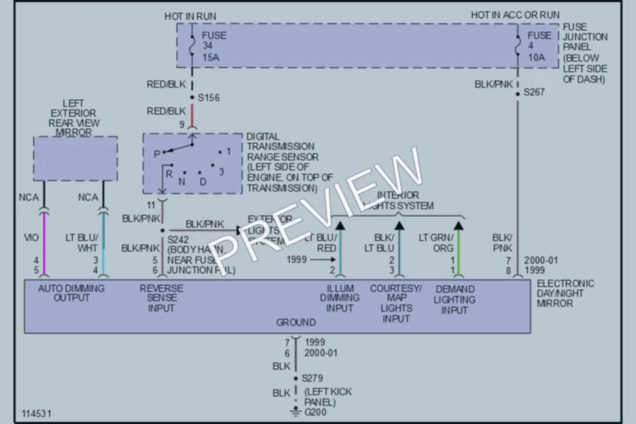 2000 Lincoln Continental Power Mirrors wiring diagram preview