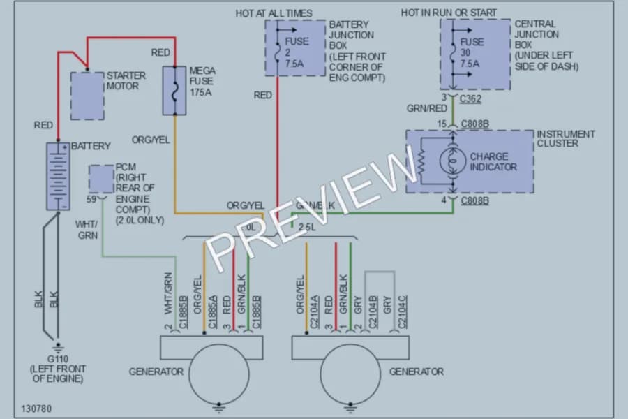 2000 Mercury Cougar Starting Charging wiring diagram preview