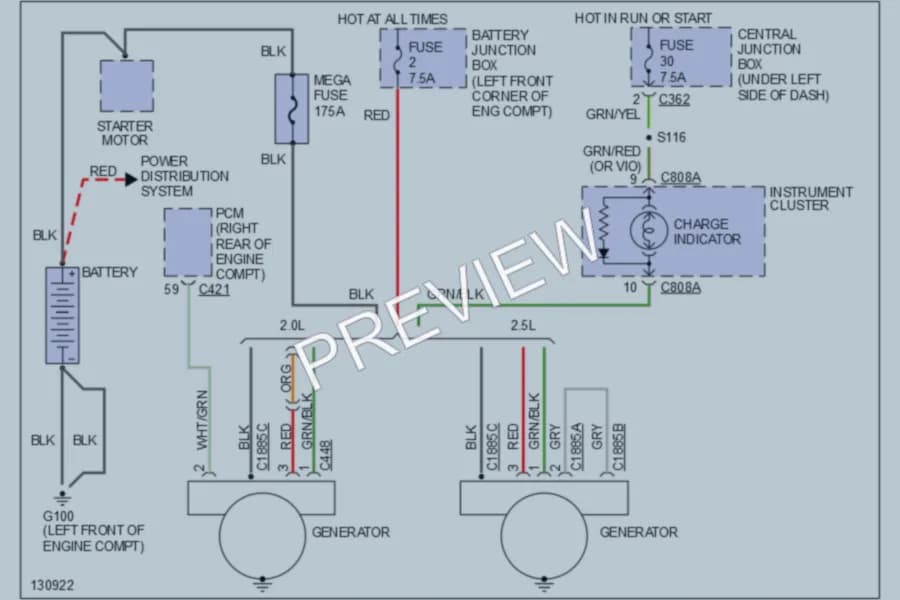2000 Mercury Mystique Starting Charging wiring diagram preview