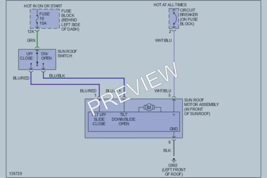 2000 Nissan Sentra Power Top Sunroof wiring diagram preview